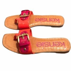 KENSIE Faux Patent Leather Buckle Slides
